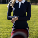 【24-hour shipping out】Casual And Fashionable Sports Style Red And Blue Contrast Polo Mini Dress