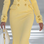 Elegant and Simple V-neck Light Yellow Knitted Midi Dress