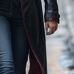 Women's Retro Zipper Button Long Leather Coat