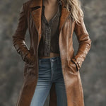 Women's Vintage Contrast Zipper Faux Leather Jacket