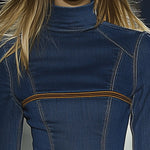Retro Elegant Artistic Blue Denim Mini Dress