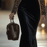 【24-hour shipping】Retro Elegant High-End One-Shoulder Leopard Print Velvet Dress