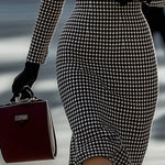 【24-hour shipping out】Retro Elegant High-End Round Neck Houndstooth Dress