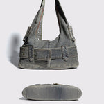 Vintage Washed Denim Shoulder Crossbody Underarm Bag