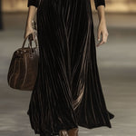 【24-hour shipping out】V-Neck Retro Solid Color Belted Velvet Long-Sleeved Maxi Dress