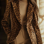 Casual Vintage Velvet Leopard Print Lapel Pocket Blazer