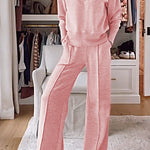 Solid Color V-neck Top & Pants Two-piece Set