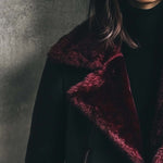 Women's Retro Contrast Color Fur Collar Leather Jacket