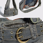 Vintage Washed Denim Shoulder Crossbody Underarm Bag
