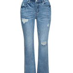 Stretch Washed Ripped Wide-leg Jeans