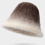 Winter Fashion Gradient Plush Rabbit Fur Warm Bucket Hat
