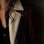 Women's Vintage Burgundy Lambskin Faux Leather Coat