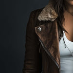 Women's Vintage Fur Collar Zipper Faux Leather Coat
