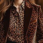 【24-hour shipping out】Casual Loose Retro Velvet Leopard Print Collar Blazer