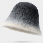 Winter Fashion Gradient Plush Rabbit Fur Warm Bucket Hat