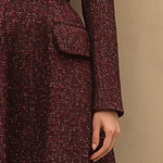 【24-hour shipping out】Vintage Elegant Ankola Red Tweed Lapel Dress
