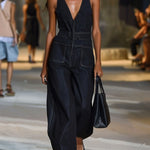 【24-hour shipping out】V-Neck Retro Casual Loose Sleeveless Wide-Leg Denim Jumpsuit