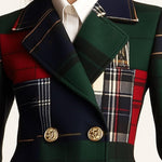 Casual Lapel Plaid Double-breasted Woolen Blazer