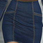 Retro Elegant Artistic Blue Denim Mini Dress