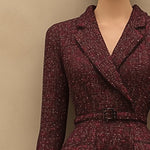 【24-hour shipping out】Vintage Elegant Ankola Red Tweed Lapel Dress