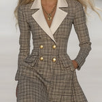 【24-hour shipping out】Classic and Fashionable Contrast Lapel Plaid Mini Dress