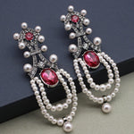 Vintage Long Ruby pearl Tassel Earrings