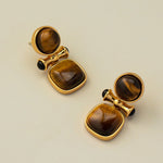 Retro Light Luxury High-end Natural Tiger Eye Stone Earrings