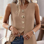 Women's Knit Tank Top Starfish Shell Gold Button Sleeveless Vest Beach Vacation Casual Top