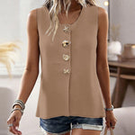 Women's Knit Tank Top Starfish Shell Gold Button Sleeveless Vest Beach Vacation Casual Top