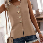 Women's Knit Tank Top Starfish Shell Gold Button Sleeveless Vest Beach Vacation Casual Top