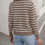 Women's Striped Knit Cardigan Casual Crewneck Button Down Sweater Vintage French Style Long Sleeve Top