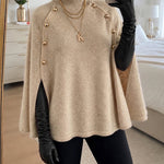 Women's Mock Neck Cape Knit Sweater Loose Old Money Style Pullover Side Slit Batwing Sleeve Winter Warm Cozy Top