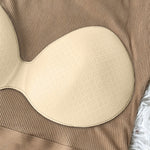 Women's Crewneck Long Sleeve Ribbed Knit Top Slim Fit Base Layer Shirt Soft Stretchy Casual Tee with Built-in Bra