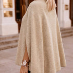 Women's Mock Neck Cape Knit Sweater Loose Old Money Style Pullover Side Slit Batwing Sleeve Winter Warm Cozy Top