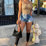 Women's Ribbed Knit Tank Top Square Neck Slim Fit Cami Top Adjustable Eyelet Strap Backless Top