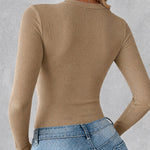 Women's Crewneck Long Sleeve Ribbed Knit Top Slim Fit Base Layer Shirt Soft Stretchy Casual Tee with Built-in Bra