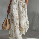 Elegant White  Printed Chiffon Wide-Leg Pants