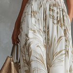 Elegant White  Printed Chiffon Wide-Leg Pants
