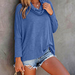 Women's Cowl Neck Batwing Sleeve Top Casual Long Sleeve Loose Pullover Comfortable Soft Drape Blouse