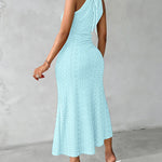 Halter Tie Criss Cross Front Ruched Knit Jacquard Textured Slit Dress Casual Hollow-out Draped Vacation Dress