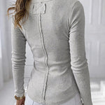 Women's Ribbed Henley Long Sleeve Top Slim Fit Base Layer Tee