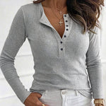 Women's Ribbed Henley Long Sleeve Top Slim Fit Base Layer Tee