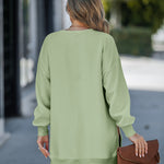 Letter Patch Detail Long Sleeve Drop Shoulder Pullover Sweatshirt Casual Zipper Side Slit Top