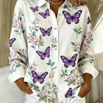Dahlia™ | Whimsical Butterfly Print Button Blouse