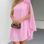 3D Flower Decor One Shoulder Sleeveless Mini Dress Casual A Line Vacation Dress