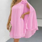 3D Flower Decor One Shoulder Sleeveless Mini Dress Casual A Line Vacation Dress