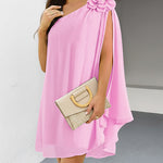 3D Flower Decor One Shoulder Sleeveless Mini Dress Casual A Line Vacation Dress