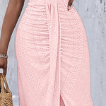 Halter Tie Criss Cross Front Ruched Knit Jacquard Textured Slit Dress Casual Hollow-out Draped Vacation Dress