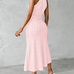 Halter Tie Criss Cross Front Ruched Knit Jacquard Textured Slit Dress Casual Hollow-out Draped Vacation Dress