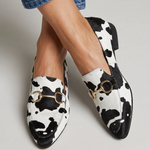 Flat Moccasin in White and Black Animal Print